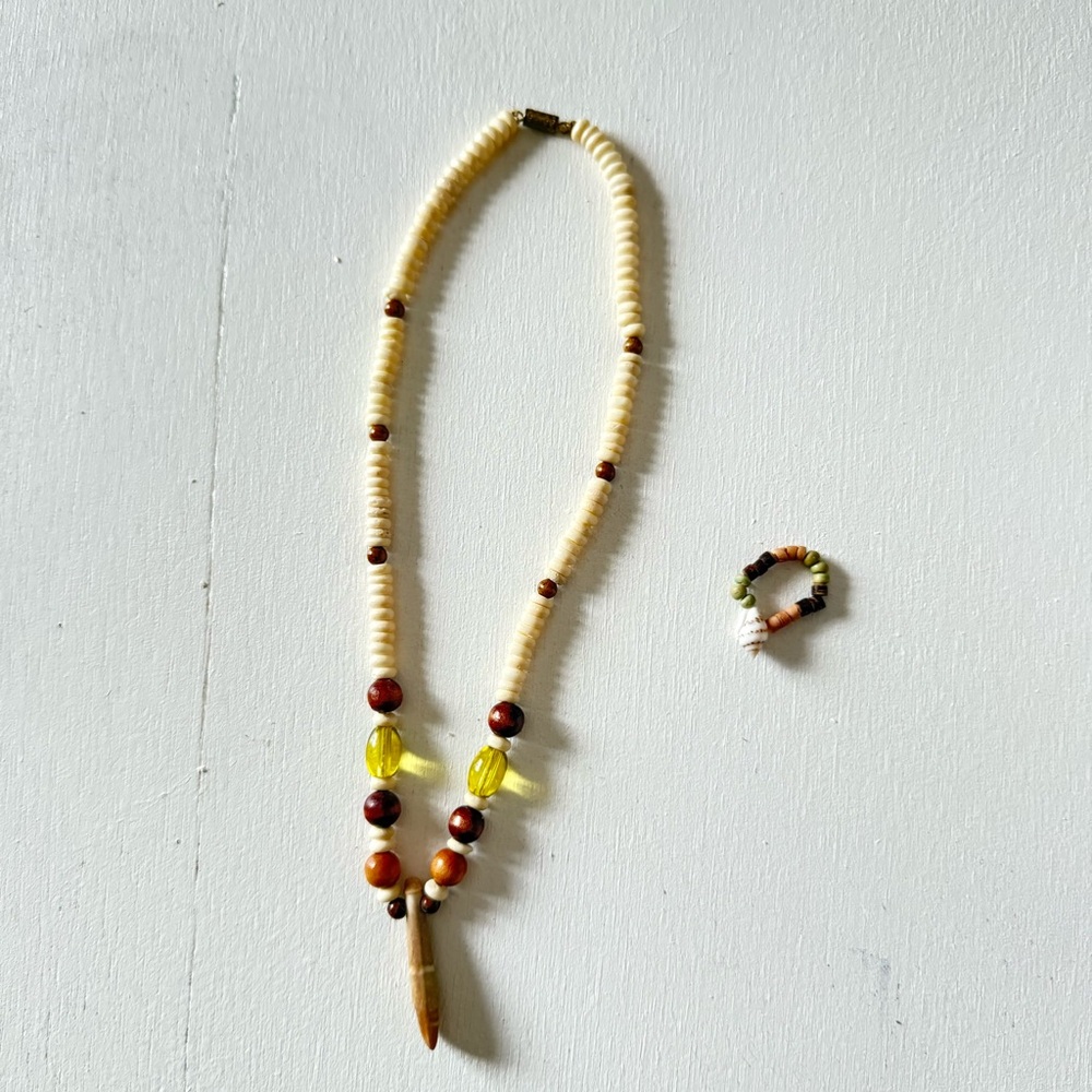 Beaded Tribal Native Necklace and Seashell Ring